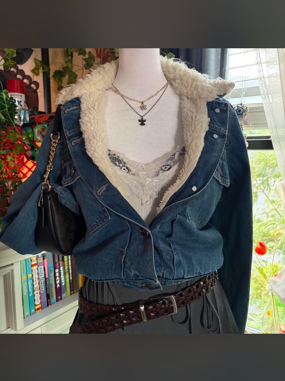 ASOS Blue Denim Jacket with Cream Faux-Shearling Lining